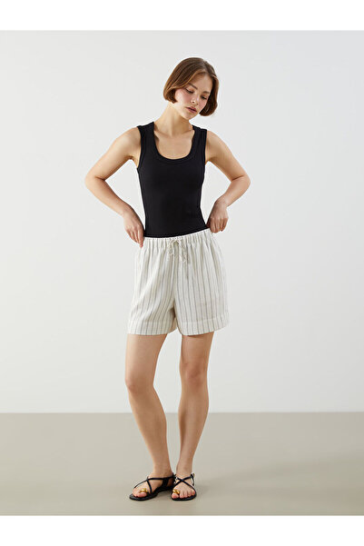 LC Waikiki Women's Shorts with Elastic Waist Striped Linen Blend