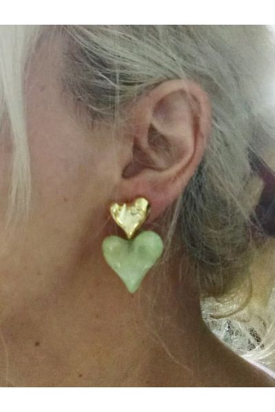 mos&more Steel Green Gold Heart Design Women's Earrings