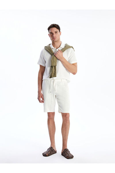 LC Waikiki Ανδρικό σορτς από λινό με στάνταρ κορμό εκρού