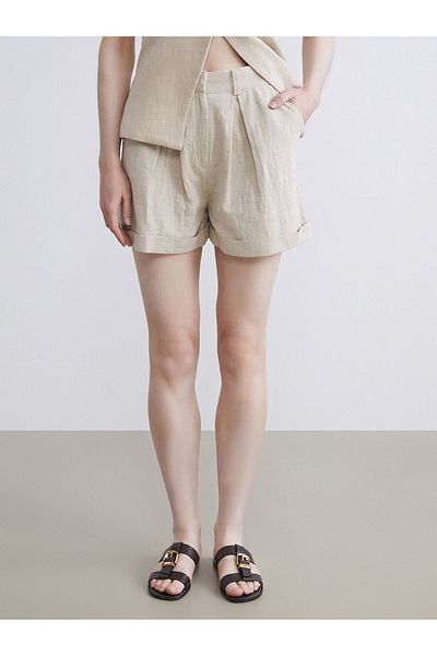 LC Waikiki Γυναικείο πλισέ σορτς Loose Fit Linen Look