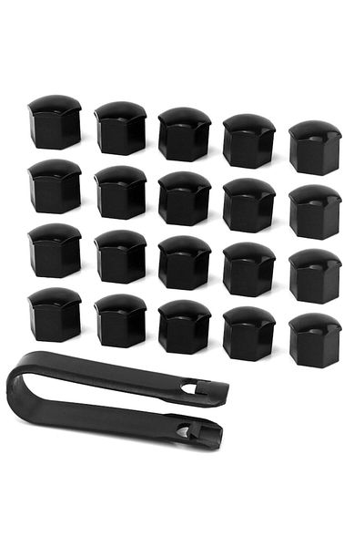 G-MARK Set 20 capace pentru șuruburi de 17 mm cu cheie de demontare, universale, hexagonale, negre,