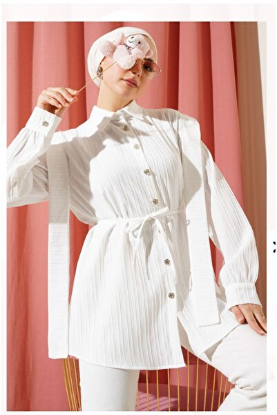 GÜLSEVEN Omuz pelerinli ip kuşaklık gömlek