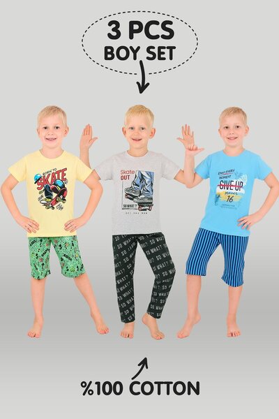 vitmo Set pijamale 3 piese 100% bumbac pentru băieți 10-11-12 ani Model: 106