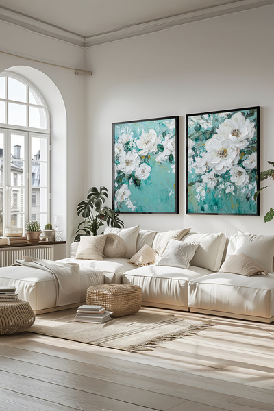 STARYUNA Σετ 2 ζωγραφικής με εφέ ελαιογραφίας λουλουδάτο μαύρο ξύλινο πλαίσιο...