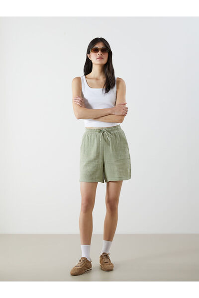 LC Waikiki Damen-Shorts aus strukturiertem Musselin mit elastischem Bund