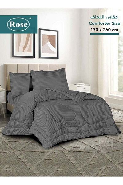 Rose Striped Luxury Hotel Comforter, Premium Microfiber, Set of 4 pieces, Soft Lightweight, Extra Tw