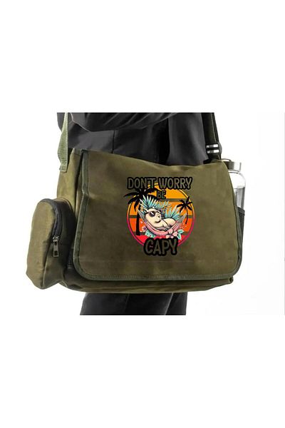 DEEFWEAR Khaki Dont Worry Capy Printed Back to School Messenger Bag