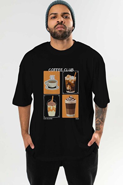 Ankhises Coffee Club μπροστινό τυπωμένο μαύρο μπλουζάκι Oversize Ανδρικό Γυνα...