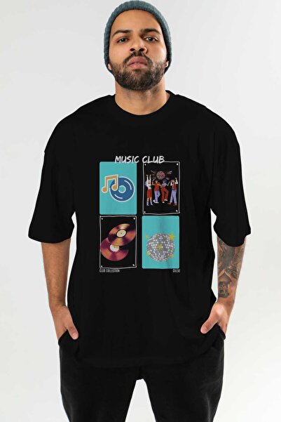 Ankhises تي شيرت كبير الحجم مطبوع من الأمام من Music Club للرجال والنساء مصنو...