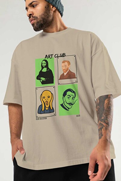 Ankhises Art Club μπροστινό εμπριμέ μπλουζάκι Oversize Ανδρικό Γυναικείο 100% βαμβακερό μπλουζάκι με λαιμόκοψη