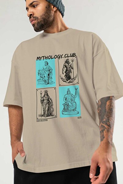Ankhises Mythology Club μπροστινό εμπριμέ μπλουζάκι Oversize Ανδρικό Γυναικείο 100% βαμβακερό μπλουζάκι με λαιμόκοψη