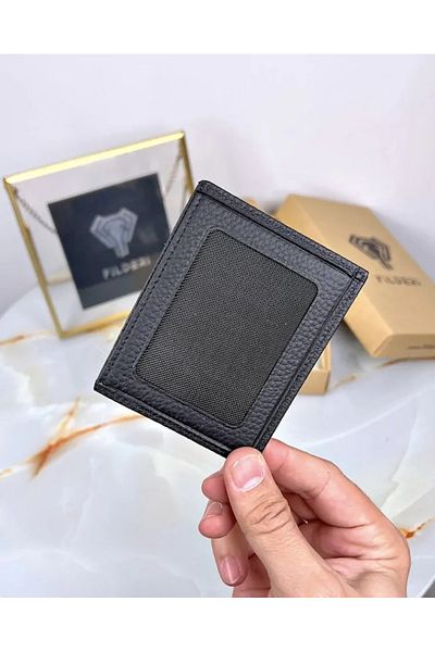 Fil Deri Genuine Leather Wallet Multi-Compartment Card Holder Black Color 2025