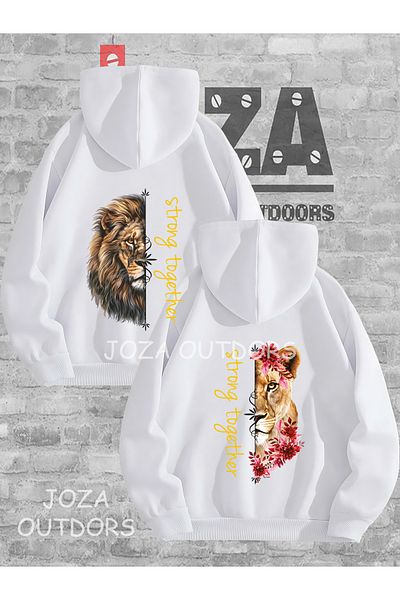 Joza Outdoors Femei Bărbați New Lion Back Printed Dear Couple Design Combinat Hanorac cu glugă Set de 2