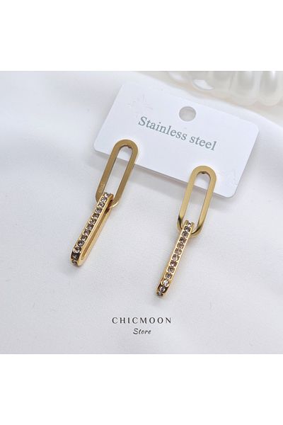 CHICMOON STORE Steel Gold Color Stone Earrings