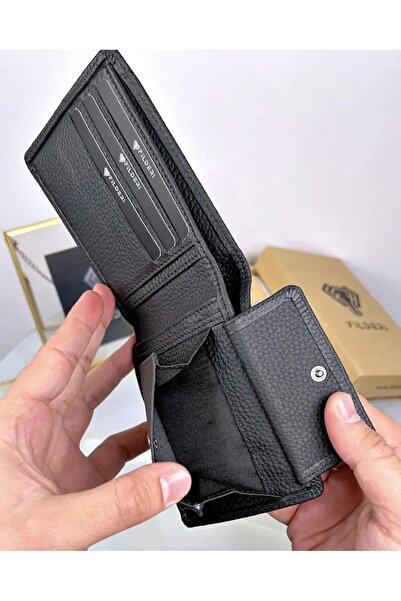Fil Deri Πορτοφόλι από γνήσιο δέρμα με θήκη για κάρτες πολλαπλών θέσεων Μαύρο χρώμα 2025
