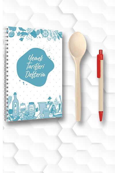Saydam Yayınları Cooking Recipes Notebook 150 Sheets 17*24 Measures High Quality Printing Pen Wooden Spoon Gifts