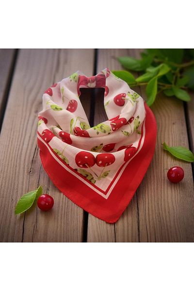 ALS Tasarım Dünyası Cherry Patterned 100% Cotton Bandana on White Color Background, Hair Band