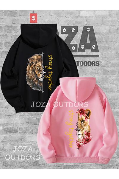 Joza Outdoors Femei Bărbați New Lion Back Printed Dear Couple Design Combinat Hanorac cu glugă Set de 2