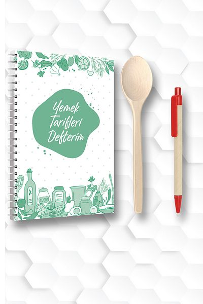 Saydam Yayınları Cooking Recipes Notebook 150 Sheets in 17*24 Sizes Special Paper Wooden Spoon Pen Gifts