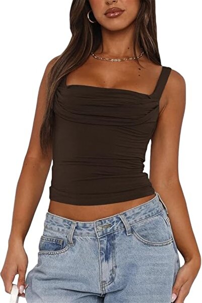 landoffashiontr Women's Front Gathered Strap Crop Blouse