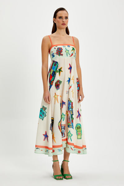 SERPİL Renkli Figür Desenli Askılı Elbise