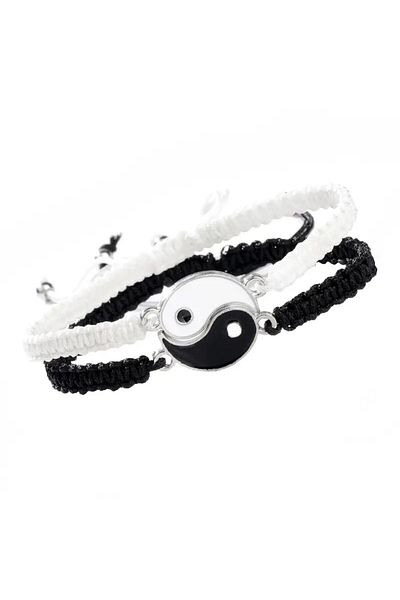 OEM Set de 2 brățări Yin Yang, brățări prietenie BFF, cuplu, reglabile, alb-negru