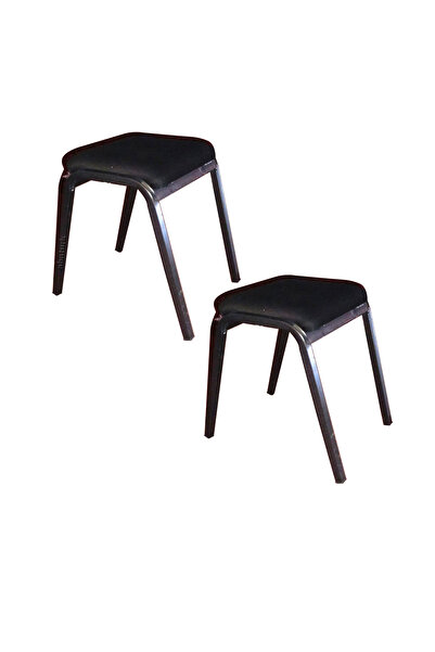 abnturk 2 Adet Siyah Süngerli Tabure En Sağlam Demir Ayaklı Oturak Çok Rahat ve Kullanışlı Yükseklik 41cm