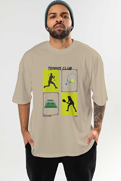 Ankhises Μπλουζάκι Tennis Club με στάμπα μπροστά, μπεζ, oversized, ανδρικό κα...