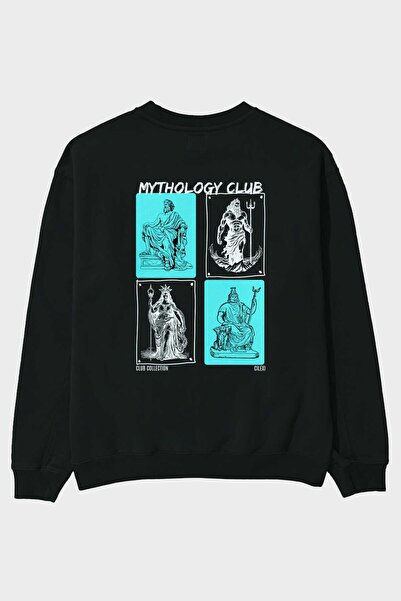 Ankhises Mythology Club Μαύρο φούτερ με στάμπα στην πλάτη, Oversize, Ανδρικό ...