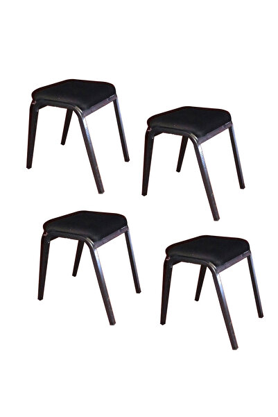 abnturk 4 Adet Siyah Süngerli Tabure En Sağlam Demir Ayaklı Oturak Çok Rahat ve Kullanışlı Yükseklik 41cm