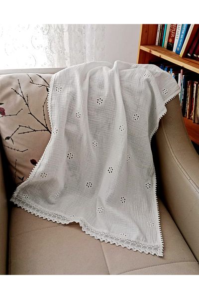 Mufincollection 100% Cotton Muslin Shoulder Shawl with Embroidery Detail – 55 X 140 cm