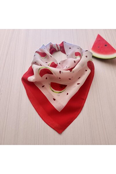 ALS Tasarım Dünyası Watermelon, Strawberry and Cherry Patterned 3-Piece 100% Cotton Bandana, Hair Band on White Color Background