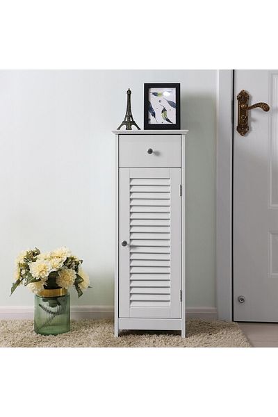JollyMag Dulap baie, Vasagle, placa MDF, 1 raft, 1 usa, 1 sertar, alb, 32x30x87cm