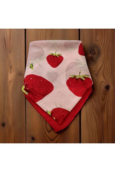 ALS Tasarım Dünyası Strawberry Patterned 100% Cotton Bandana on White Color Background, Hair Band