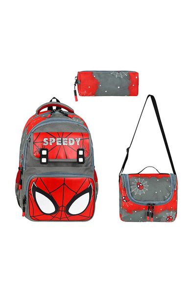 Baginn Geanta Speedy pentru școală primară Set 3 bucăți 40*30 cm Cutie de prânz Trusa de creion Ortopedic Spiderman