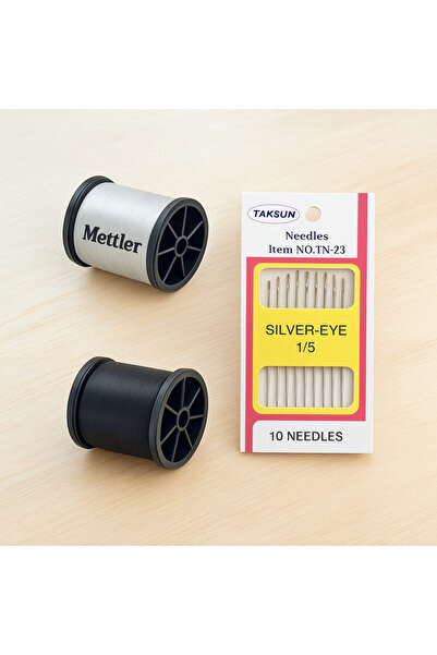Metler خيط خياطة بكرة أسود + أبيض + مجموعة إبر خياطة تاكسون مكونة من 10 قطع -...