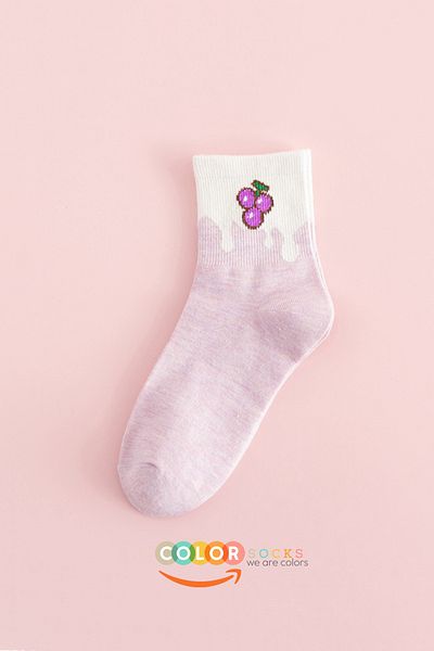 Color Socks 1 Pair of Grape Patterned Women's College Socks