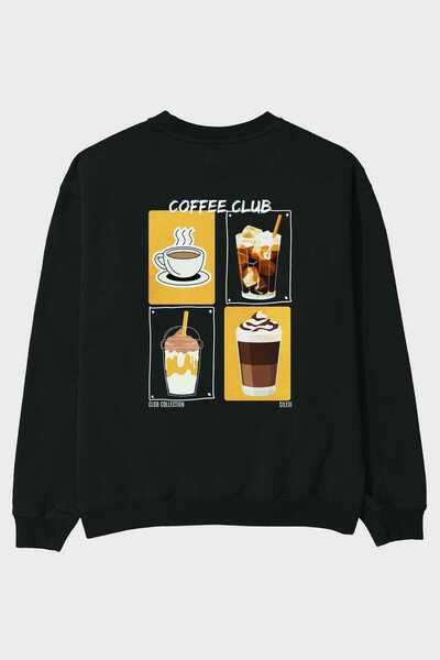 Ankhises Coffee Club Hanorac negru oversize cu imprimeu pe spate Bărbați Feme...