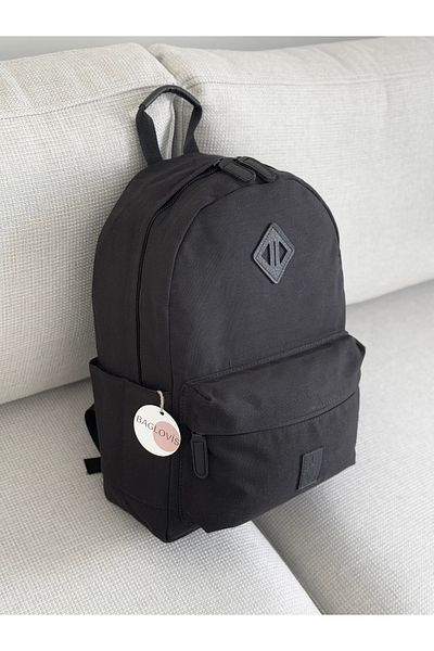 BAGLOVİS Canvas Fabric Black Backpack with Pockets on the Front and Sides En35 Boy45
