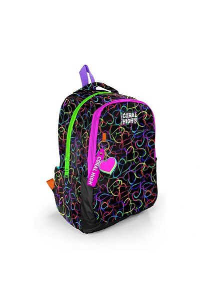 Coral High 23670 Rucsac cu trei compartimente cu model de inimă multicolor pentru copii