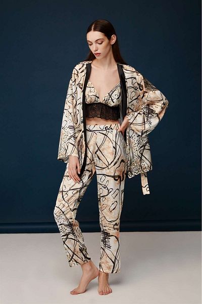 Bonnie Clyde Printed Mixed Original Pattern Bralette Dressing Gown-Pajama Bottom Elegant 3-Piece Boxed - Bynva30Z02Z1Gzec-Bas
