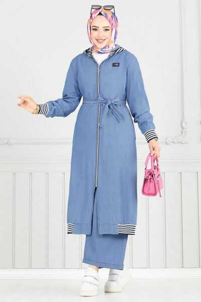 Weak Blue Γυναικείο Σετ Τουνίκ με Λεπτομέρεια Μακριά Ζώνη