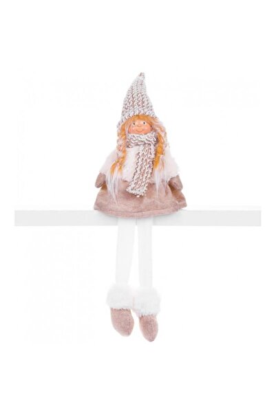 JollyMag Zimní dekorace, dívka s čepicí a šálou, hnědá a bílá, 17x12x54 cm