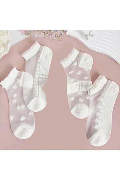 TChic White 4 Pairs Tulle Booties Socks