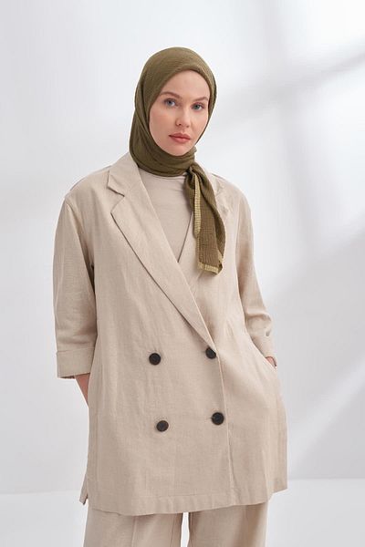 ARMANDA Muslin Piping Scarf 3353-Khaki