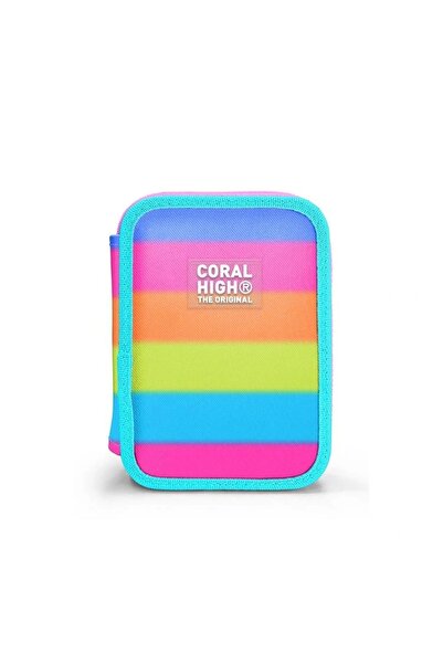 Coral High KIDS 11140 RENKLİ ÇİZGİLİ ÇİFT KATLI KALEM ÇANTASI