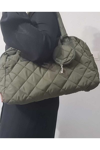 glowfit Women's Khaki Quilted Patterned Wallet Detailed Large Puff Shoulder Bag Hand and Crossbody Bag