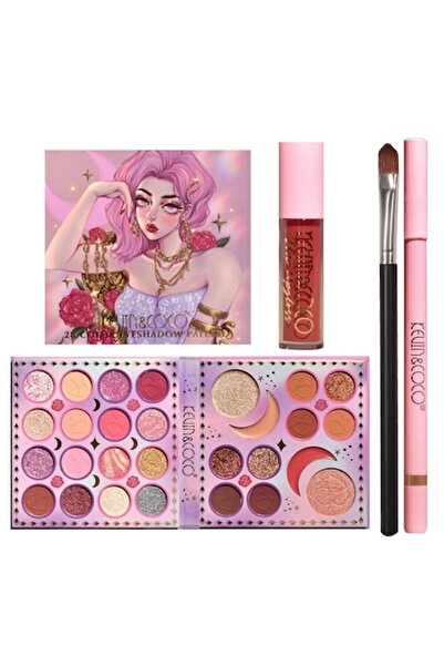 Flo Set Produse de Machiaj, Color, 28 Culori, Fard de Ochi, Ruj, Pensula si C...