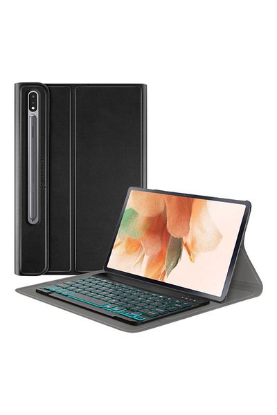 Flo Protective Case with Keyboard for Samsung Galaxy Tab S7 FE, A49, Silicon Flex, Deep Dark