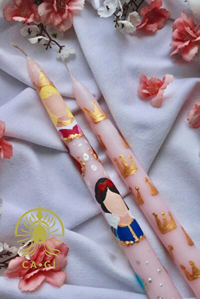 Ca.Gi %100 El Boyaması Deniz Kızı/Prenses Desenli 2Li Tasarım Mum Seti | Kutu...